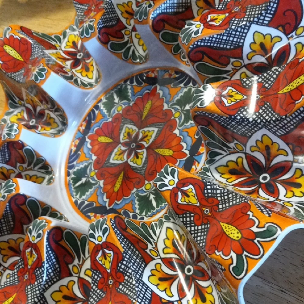 Colorful Floral Mexican 10 taco Serving Platter And Salsa Holder.